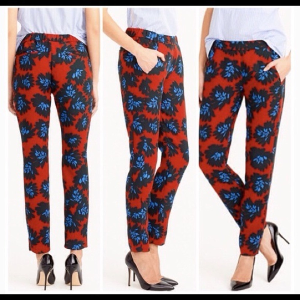J. Crew Firework Floral Pant Dark Red‎ Blue Black